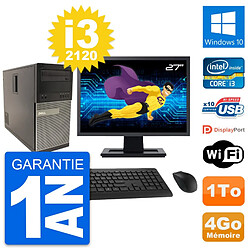 PC Tour Dell 790 MT Ecran 27" Intel i3-2120 RAM 4Go Disque 1To Windows 10 Wifi - Occasion