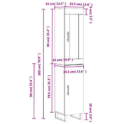 vidaXL Buffet haut Chêne marron 34,5x34x180 cm Bois d'ingénierie pas cher