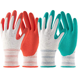 BESTA Gants de jardinage pour femme Lot de 2 paires de gants de jardin enduits de caoutchouc Rouge et vert Lot de 2 paires