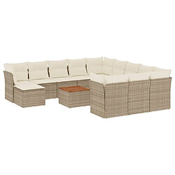 vidaXL Salon de jardin avec coussins 13 pcs beige résine tressée