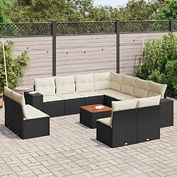 vidaXL Salon de jardin 12 pcs avec coussins noir résine tressée