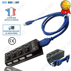 Tech Discount TD® Hub USB alimenté Câble 4 ports concentrateur adaptateur commutateur l'alimentation chargement économie pratique connexion énergi 