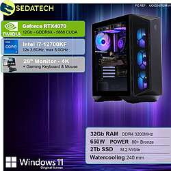 Sedatech Pack PC Gamer • Intel i7-12700KF • RTX4070 • 32Go RAM • 2To SSD M.2 • Windows 11 • Moniteur 28"