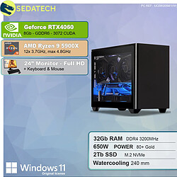 Sedatech Pack Mini-PC Pro • AMD Ryzen 9 5900X • RTX4060 • 32 Go RAM • 2To SSD M.2 • Windows 11 • Moniteur 24"