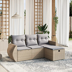 vidaXL Salon de jardin avec coussins 4pcs mélange beige résine tressée 