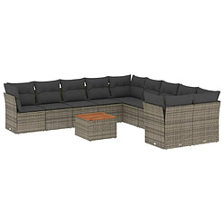 vidaXL Salon de jardin 11 pcs avec coussins gris résine tressée