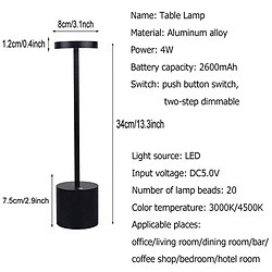 Universal Lampe à LED sans fil, lampe à batterie rechargeable USB portable à économie d'énergie, luminosité de niveau 2, table de chevet en alliage d'aluminium métallique chambre à coucher/salle à manger (noir)