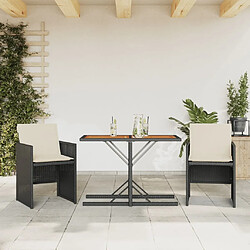 Maison Chic Ensemble de bistro 3 pcs avec coussins,Table + chaises + coussins de jardin noir résine tressée -GKD800384