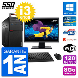 PC Tour Lenovo M700 Ecran 27" Intel i3-6100 RAM 8Go SSD 120Go Windows 10 Wifi - Occasion