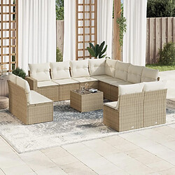 vidaXL Salon de jardin avec coussins 12 pcs beige résine tressée