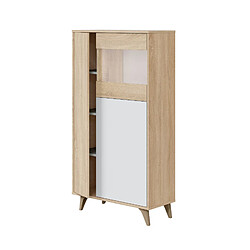 Pegane Armoire meuble de rangement vitrine en mélamine coloris chêne Canadian blanc artik - Hauteur 142 x Longueur 77 cm x Profondeur 33 cm