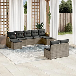 Maison Chic Ensemble Tables et chaises d'extérieur 9 pcs avec coussins,Salon de jardin gris résine tressée -GKD724540