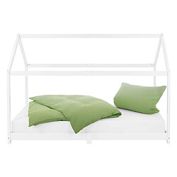 ML-Design Lit enfant + matelas Lit maison Cadre de lit en bois Lit à lattes blanc 90x200 cm