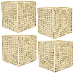 Toilinux Lot de 4 Cubes de rangement tressés pliables - 30 x 30 cm - Beige