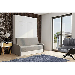 Inside 75 Armoire lit escamotable DYNAMO SOFA canapé et accoudoirs microfibre gris couchage 140*200 cm