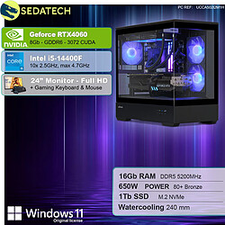 Sedatech Pack PC Gamer V360 • Intel i5-14400F • RTX4060 • 16Go DDR5 • 1To SSD M.2 • Windows 11 • Moniteur 24''