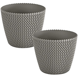 WellHome 2x Pot de fleurs ronds 11,5L ProsperPlast Splofy Plastique Mocca, Ø29.5 x 24,9 cm