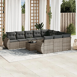 vidaXL Salon de jardin 11 pcs avec coussins gris résine tressée 