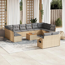 vidaXL Salon de jardin avec coussins 13 pcs beige résine tressée 