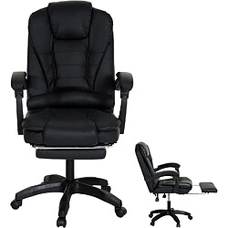 Decoshop26 Fauteuil de bureau pivotante avec repose-pieds et coussin extensible forme ergonomique base en simili cuir noir BUR04127