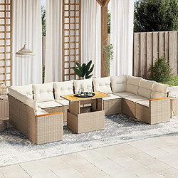 vidaXL Salon de jardin 11 pcs avec coussins beige résine tressée 