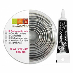 Scrapcooking 11 emporte-pièces ronds en inox + Stylo de glaçage noir 