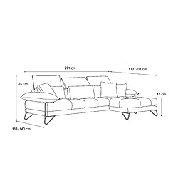 Acheter Courtois Laville Canapé d'angle droit Norden 4 places en tissu gris clair avec coussins déco