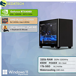 Sedatech Pack Mini-PC Pro • AMD Ryzen 7 5700X • RTX4060 • 32Go RAM • 1To SSD M.2 • Windows 11 • Moniteur 24"