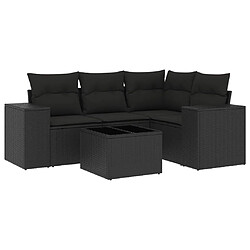 Maison Chic Salon de jardin 5 pcs avec coussins | Ensemble de Table et chaises | Mobilier d'Extérieur noir résine tressée -GKD64113