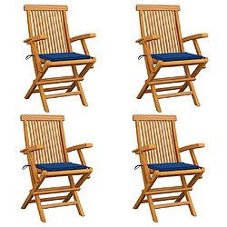 vidaXL Chaises de jardin et coussins bleu royal lot de 4 Bois de teck