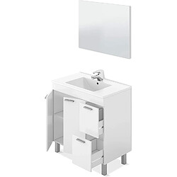 Pegane Meuble salle de bain Sous-Vasque + 1 Miroir, coloris blanc brillant - Longueur 80 x Hauteur 80 x Profondeur 45 cm 