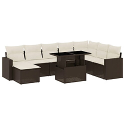 vidaXL Salon de jardin avec coussins 9 pcs marron résine tressée