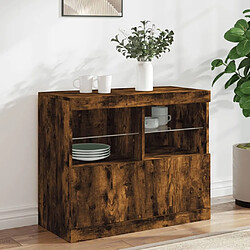 Maison Chic Commode Buffet - Meuble de rangement avec lumières LED chêne fumé 81x37x67 cm -GKD30812