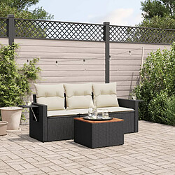 vidaXL Salon de jardin 4 pcs avec coussins noir résine tressée 