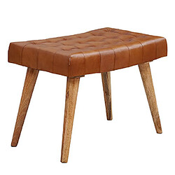 Mes Tabouret 67x39x47 cm en cuir marron et manguier naturel