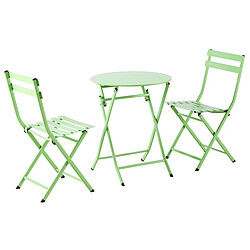 Pegane Ensemble de jardin table ronde + 2 chaises pliantes coloris vert pistache 