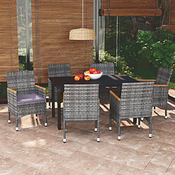 Maison Chic Mobilier à dîner 7 pcs de jardin avec coussins - Ensemble table et chaises d'extérieur - Salon/Mobilier de jardin classique Résine tressée Gris -MN19619