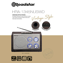 Radio Vintage Portable Analogique FM, USB, Lecteur de Cartes SD, Rétro Compacte, , Bois, Roadstar, HRA1345NUSWD