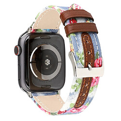 Avis Wewoo Bracelet en cuir véritable avec Motif fleurs denim pour Apple Watch séries 5 et 4 40 mm / 3 et 2 et 1 38 mm bleu clair