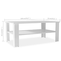 vidaXL Table basse bois d'ingénierie 100x59x42 cm blanc pas cher