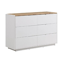 Vente-Unique Commode AMANI - 6 tiroirs - MDF - Blanc laqué et Chêne