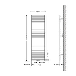 ECD Germany Sèche-Serviettes Sahara Non Electrique - 400 x 1200 mm - Blanc - Connexion Central - avec Kit de Raccordement Mural d'Angle et Thermostat - Forme Droit - Radiateur Salle de Bain