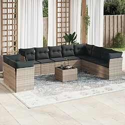 vidaXL Salon de jardin 11 pcs avec coussins gris clair résine tressée