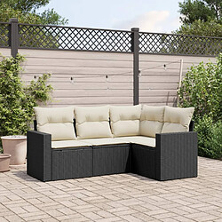 vidaXL Salon de jardin 4 pcs avec coussins noir résine tressée 