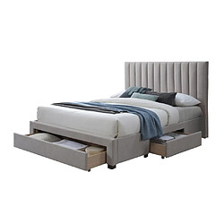 Avis Vente-Unique Lit avec 3 tiroirs 160 x 200 cm - Tissu - Beige + Matelas - LIAKO