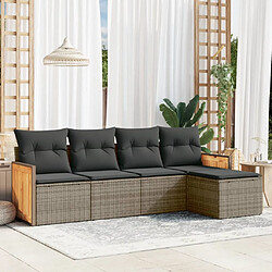 vidaXL Salon de jardin 5 pcs avec coussins gris résine tressée 