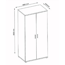 Mes Armoire 2 portes 100 cm décor béton et blanc mat - ASHY