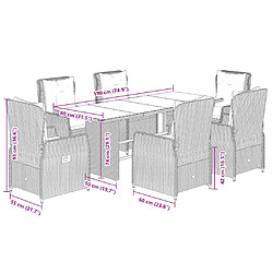 vidaXL Ensemble à manger de jardin et coussins 7 pcs gris clair rotin pas cher