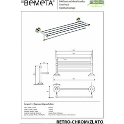 Bemeta - Maison De La Tendance Etagère avec porte-serviettes RETRO en chrome-or 66,5x12x22,5 cm