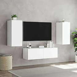 Maison Chic Lot de 3 Meuble TV muraux, Banc TV avec lumières LED pour salon, Meuble de rangement blanc -GKD85333 pas cher